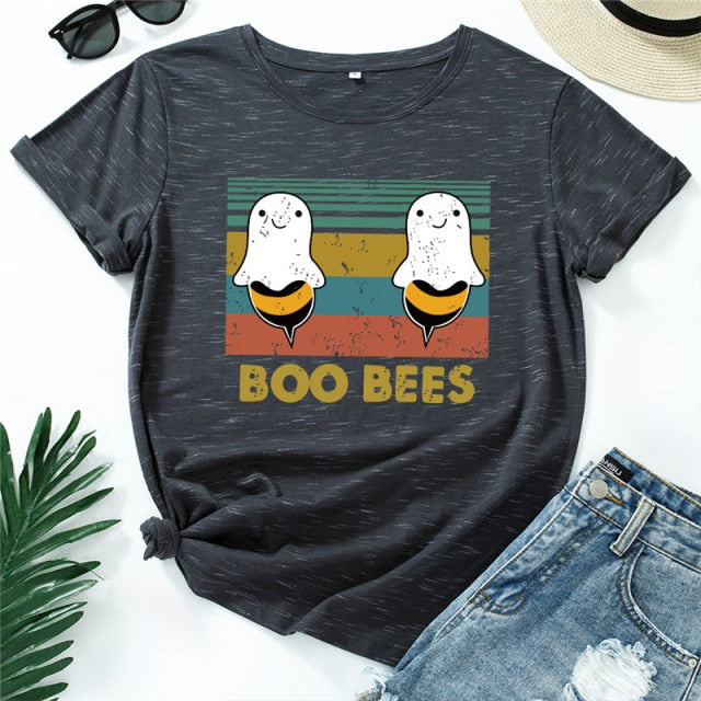 2020 Plus Size Women T Shirt Lovely BOO BEES Printed Shirts O Neck Short Sleeve Tees Summer T-Shirt 100%Cotton Women TShirt Tops