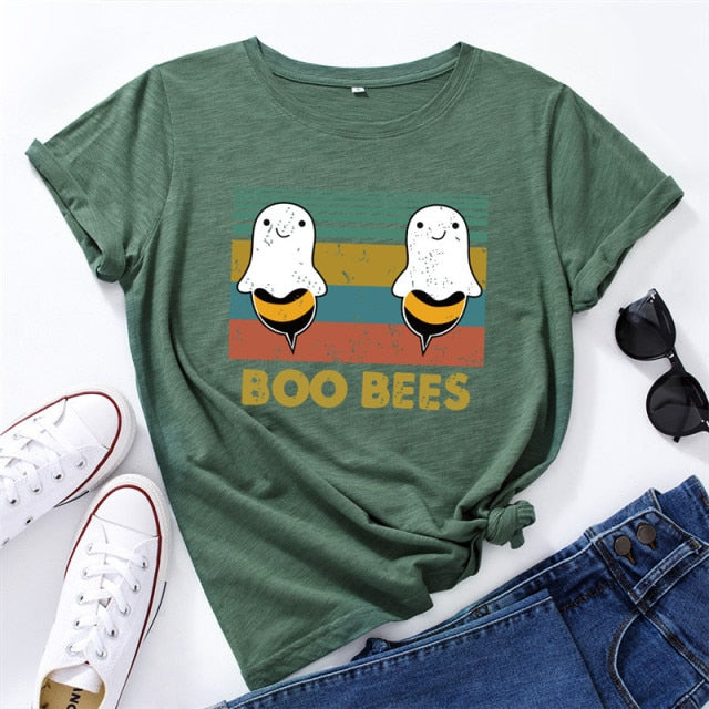 2020 Plus Size Women T Shirt Lovely BOO BEES Printed Shirts O Neck Short Sleeve Tees Summer T-Shirt 100%Cotton Women TShirt Tops