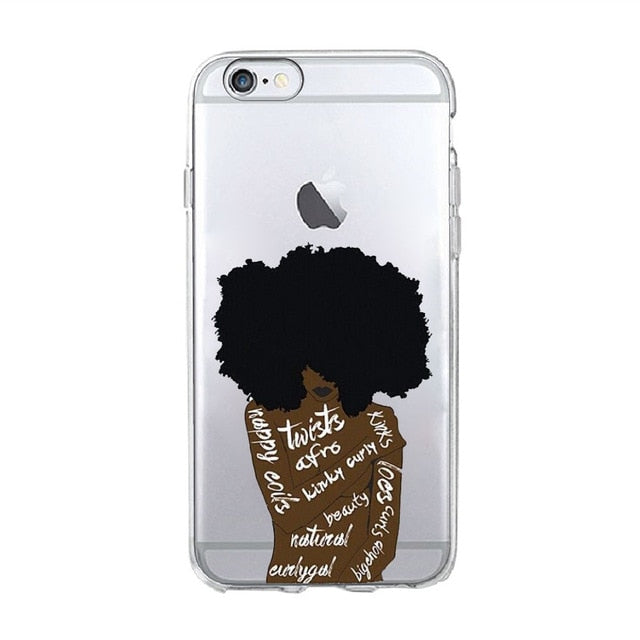 Melanin Magic African Black Girl hair art Case For iPhone 7 5S SE 6s 8 Plus X Soft TPU Silicone Phone Cover For iPhone 7 Case