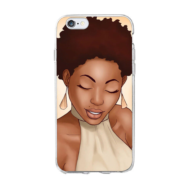 Melanin Magic African Black Girl hair art Case For iPhone 7 5S SE 6s 8 Plus X Soft TPU Silicone Phone Cover For iPhone 7 Case