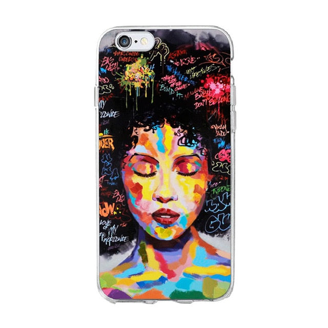Melanin Magic African Black Girl hair art Case For iPhone 7 5S SE 6s 8 Plus X Soft TPU Silicone Phone Cover For iPhone 7 Case