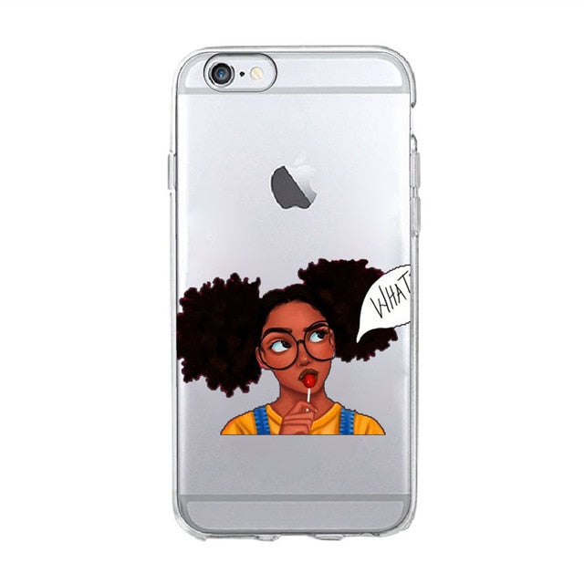 Melanin Magic African Black Girl hair art Case For iPhone 7 5S SE 6s 8 Plus X Soft TPU Silicone Phone Cover For iPhone 7 Case