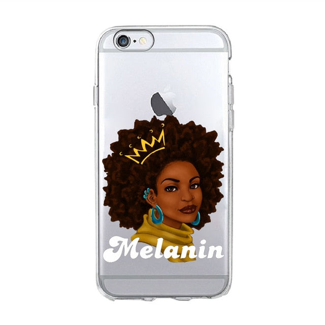 Melanin Magic African Black Girl hair art Case For iPhone 7 5S SE 6s 8 Plus X Soft TPU Silicone Phone Cover For iPhone 7 Case