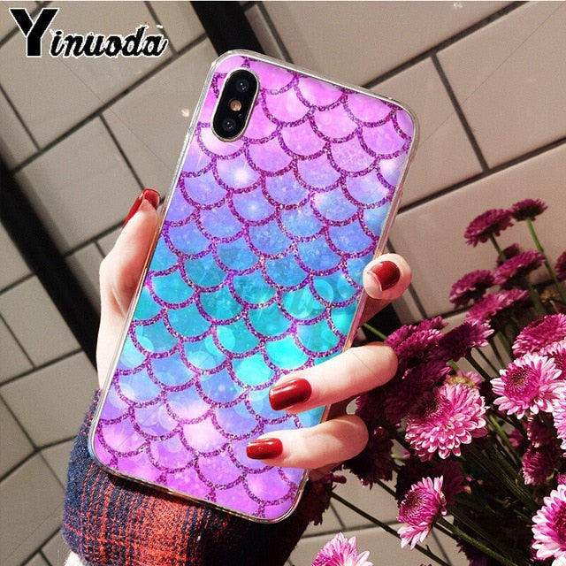 Yinuoda Mermaid Tail Scale TPU Soft Silicone Phone Case Cover for iPhone X XS MAX 6 6S 7 7plus 8 8Plus 5 5S XR