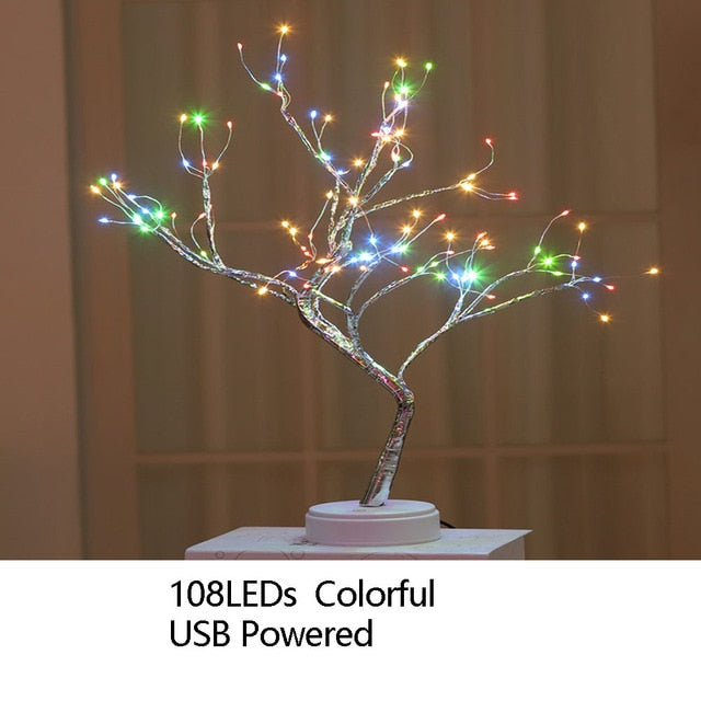 Luz noturna Decoração para casa Estilo Bonsai Festa Forma de árvore de cerejeira Luz LED Faça você mesmo Fogo de artifício Presente de Natal Plantas Interruptor Cobre