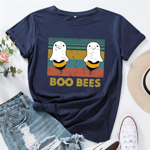 2020 Plus Size Women T Shirt Lovely BOO BEES Printed Shirts O Neck Short Sleeve Tees Summer T-Shirt 100%Cotton Women TShirt Tops