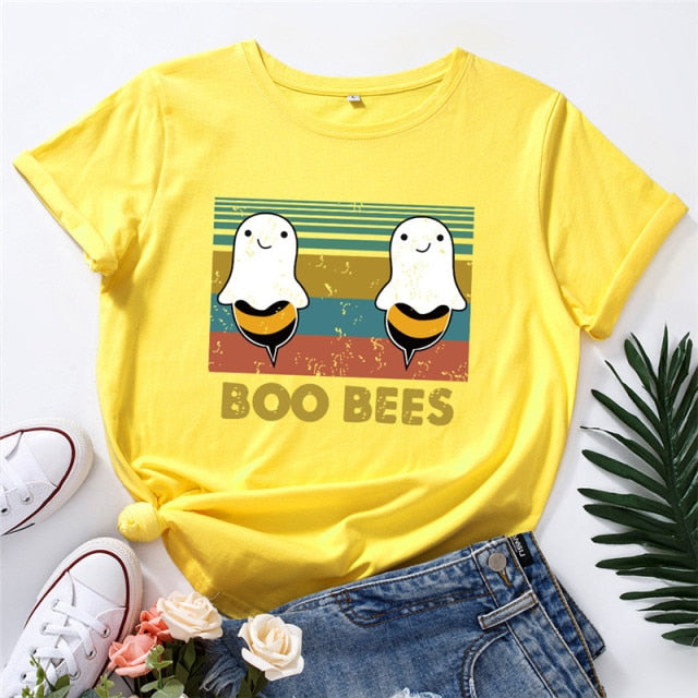 2020 Plus Size Women T Shirt Lovely BOO BEES Printed Shirts O Neck Short Sleeve Tees Summer T-Shirt 100%Cotton Women TShirt Tops