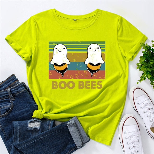 2020 Plus Size Women T Shirt Lovely BOO BEES Printed Shirts O Neck Short Sleeve Tees Summer T-Shirt 100%Cotton Women TShirt Tops