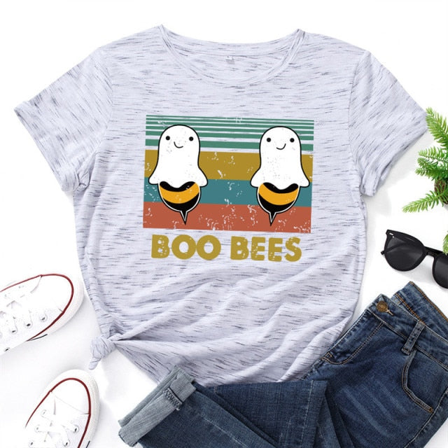 2020 Plus Size Women T Shirt Lovely BOO BEES Printed Shirts O Neck Short Sleeve Tees Summer T-Shirt 100%Cotton Women TShirt Tops