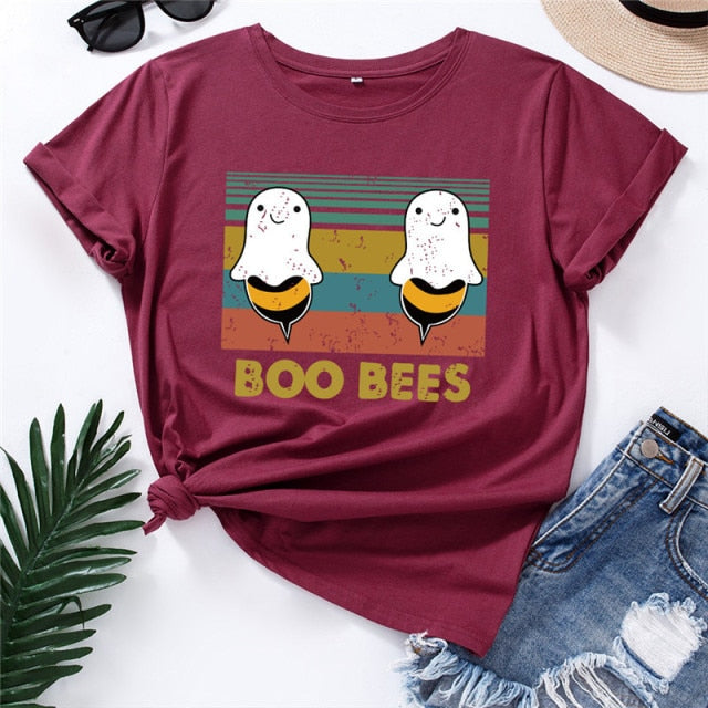 2020 Plus Size Women T Shirt Lovely BOO BEES Printed Shirts O Neck Short Sleeve Tees Summer T-Shirt 100%Cotton Women TShirt Tops