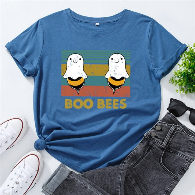 2020 Plus Size Women T Shirt Lovely BOO BEES Printed Shirts O Neck Short Sleeve Tees Summer T-Shirt 100%Cotton Women TShirt Tops