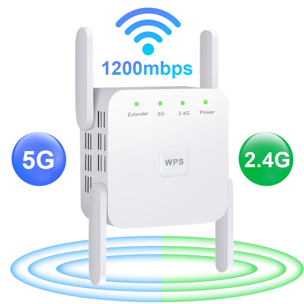 Repetidor WiFi 5G Amplificador WiFi sem fio 5Ghz WiFi Extensor de longo alcance 1200M Wi Fi Booster Amplificador de sinal de Internet Wi-Fi doméstico