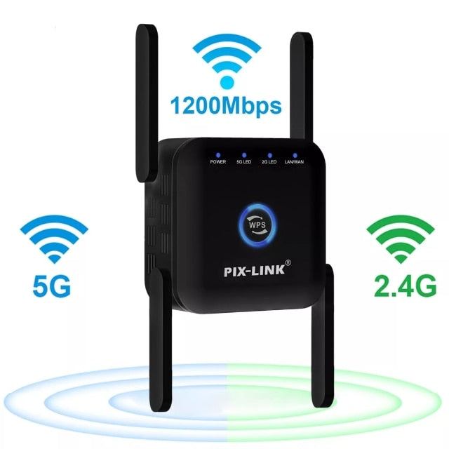 Repetidor Wifi 5G Amplificador WiFi sem fio Sinal 1200 Mbps Wi-Fi Intensificador de longo alcance Extensor Wi-Fi doméstico Extensor Internet 2.4G