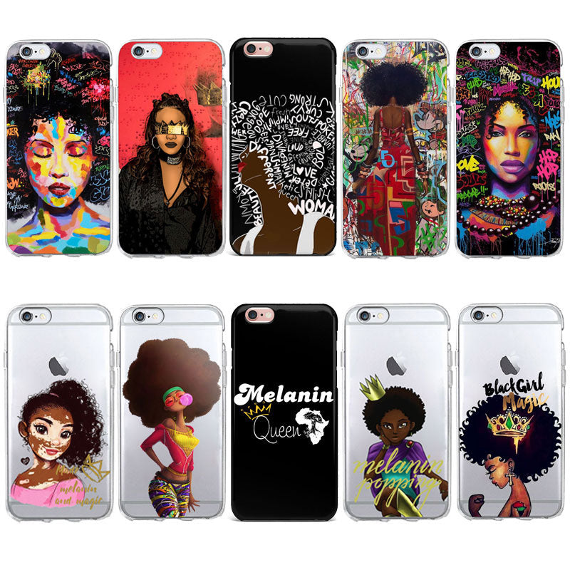 Melanin Magic African Black Girl hair art Case For iPhone 7 5S SE 6s 8 Plus X Soft TPU Silicone Phone Cover For iPhone 7 Case