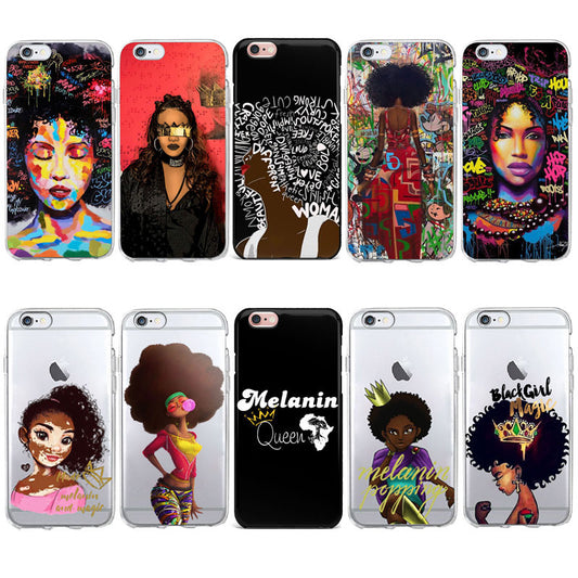 Capa de arte de cabelo Melanin Magic African Black Girl para iPhone 7 5S SE 6s 8 Plus X Soft TPU Silicone Phone Cover For iPhone 7 Case