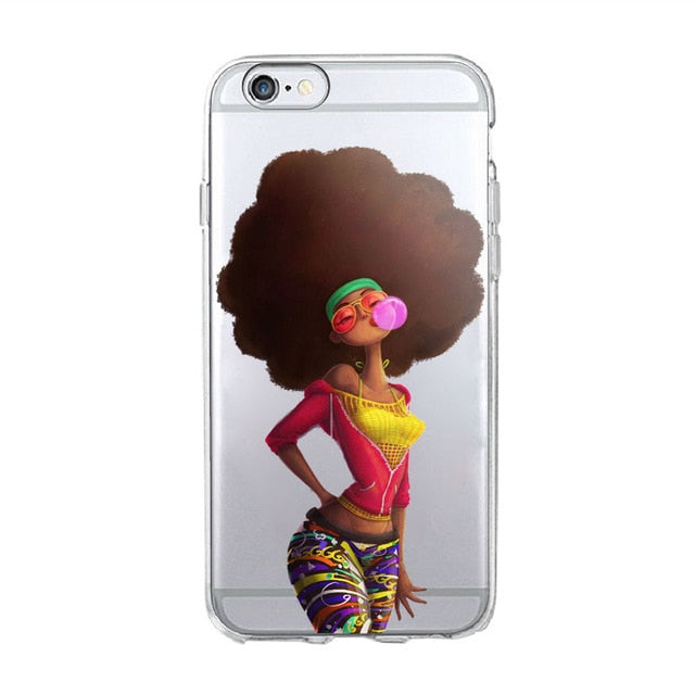 Melanin Magic African Black Girl hair art Case For iPhone 7 5S SE 6s 8 Plus X Soft TPU Silicone Phone Cover For iPhone 7 Case