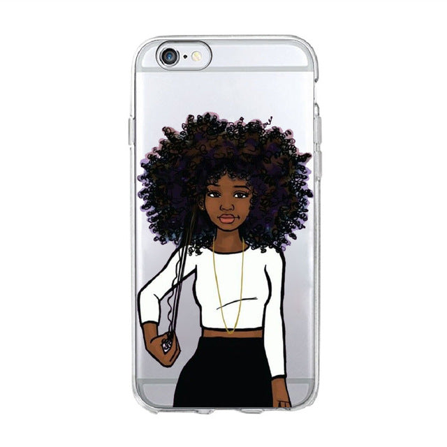 Melanin Magic African Black Girl hair art Case For iPhone 7 5S SE 6s 8 Plus X Soft TPU Silicone Phone Cover For iPhone 7 Case
