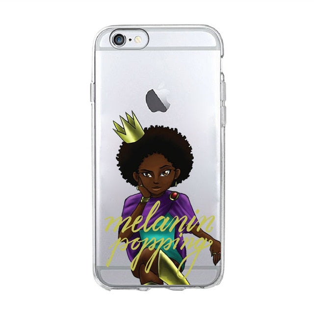 Melanin Magic African Black Girl hair art Case For iPhone 7 5S SE 6s 8 Plus X Soft TPU Silicone Phone Cover For iPhone 7 Case