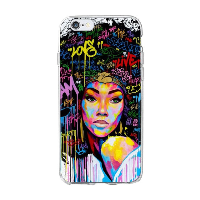 Melanin Magic African Black Girl hair art Case For iPhone 7 5S SE 6s 8 Plus X Soft TPU Silicone Phone Cover For iPhone 7 Case