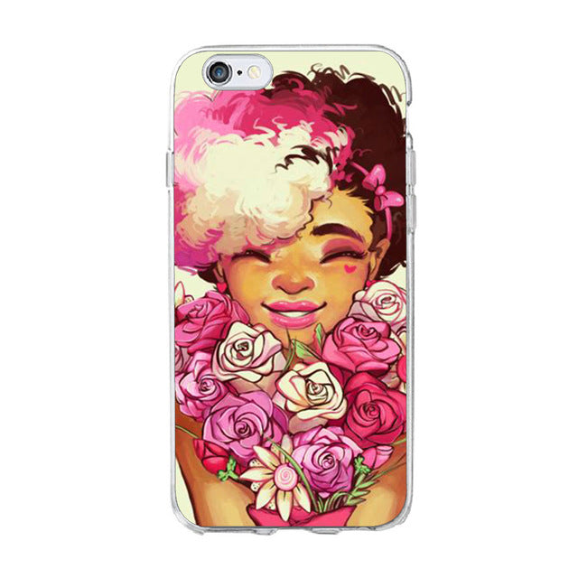 Melanin Magic African Black Girl hair art Case For iPhone 7 5S SE 6s 8 Plus X Soft TPU Silicone Phone Cover For iPhone 7 Case