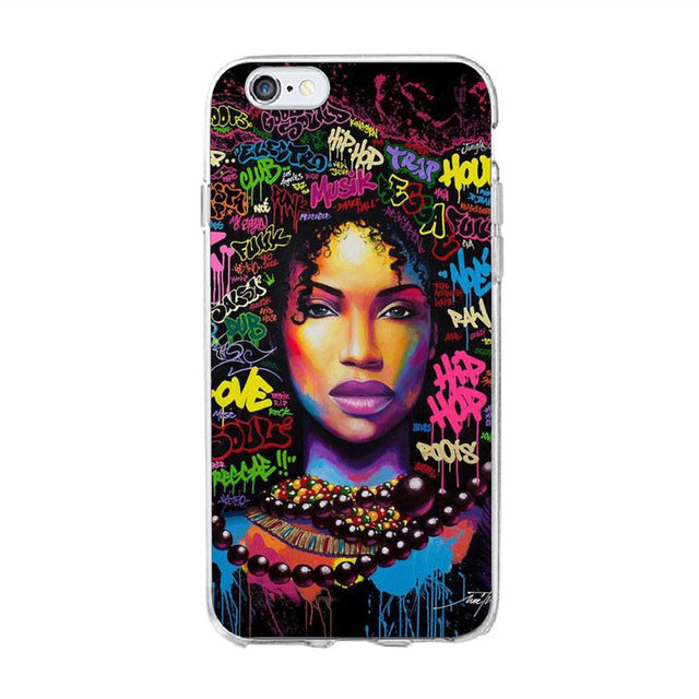 Melanin Magic African Black Girl hair art Case For iPhone 7 5S SE 6s 8 Plus X Soft TPU Silicone Phone Cover For iPhone 7 Case