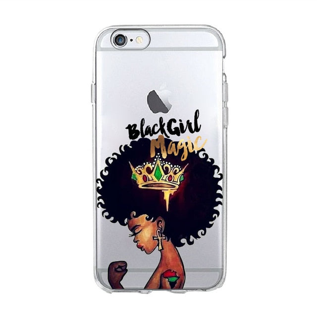 Melanin Magic African Black Girl hair art Case For iPhone 7 5S SE 6s 8 Plus X Soft TPU Silicone Phone Cover For iPhone 7 Case