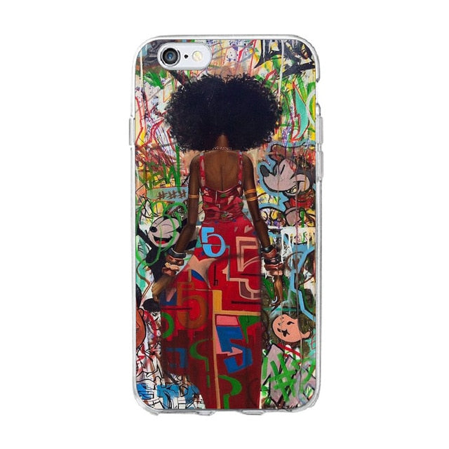 Melanin Magic African Black Girl hair art Case For iPhone 7 5S SE 6s 8 Plus X Soft TPU Silicone Phone Cover For iPhone 7 Case